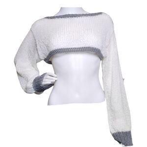 Handmade knit white and dark gray bolero